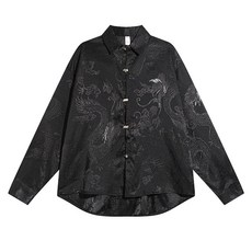 갑진년 용무늬 긴팔 셔츠 남방 드래곤 블랙 루즈핏 미니멀 와이셔츠 용띠 선물