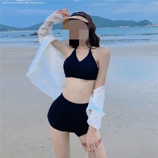 걸이 목 하이웨이스트 날씬해 보이는 INS 무드 온천 여성, 시안보드검정