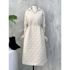 [행복여] 킨즈 퀼팅 스트링 오픈카라 플레어 패딩 원피스