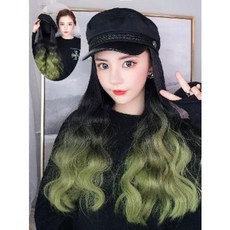 여자삭발 모자 가발 가채 항암 암환자 여장 웨이브 가을 겨울형 메쉬 레드 패션, 01 블랙 그러데이션 초록