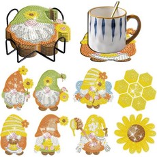 Denylo pro 8pcs 3D 크리스마스 다이아몬드 아트 코스터 키트 with 홀더 DIY 3D 크리스마스 다이아몬드 아트 코스터 어른용 미끄럼 방지 코스터 선물용 다이아몬드, Bee Gnome, 1개