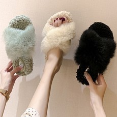 런슈즈 따뜻한 토끼털 겨울슬리퍼 실내 키높이 통굽 퍼슬리퍼