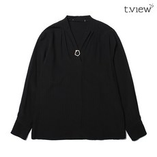 티뷰 턱주름 브로치 장식 블라우스 TNJ9BL294 BK