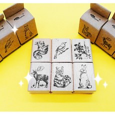 러블리 애니멀 우드 앤틱 스탬프 도장 인테리어 DIY 목재로 손 도장 6종, 파랑새