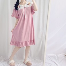 데코라멘 4 컬러 페리 프릴 냉장고 소재 골지 여성 원피스잠옷 파자마 홈웨어