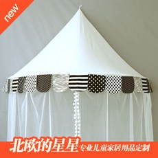 북유럽 레이스 공주 커튼 캐노피, 블랙화이트 스몰 직경 1m