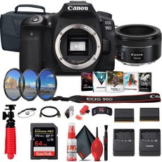 캐논 EOS 90D DSLR 카메라 본체만 3616C002 EF 50mm 렌즈 64GB 카드 케이스 필터 키트 코렐 포토 소프트웨어 LPE6 배터리 충전기 리더 기타 갱신