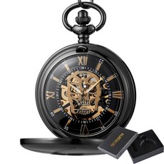 플립탁상시계 탁상시계 아트시계 gold skull 기계식 회중 steampunk fob, 블랙박스