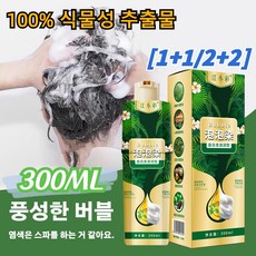 [1+1] 100% 식물성 추출물 흰머리 커버 컬러 버블 염색제 거품 염색약 화이트 헤어 커버링 300ML, 2개