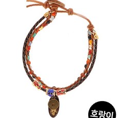 TWKL 불교 기원 돈 붙는 원석 가죽팔찌 호랑이띠 띠팔지