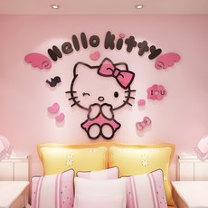 산리오 헬로키티 벽장식 스티커 Hellokitty 고양이 3d 입체 벽 스티커 기숙사 침실, 특대, 스타일 1-핑크