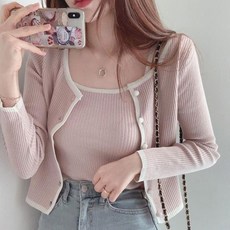 메이리앤 크롭 끈 나시 가디건세트 투피스 봄