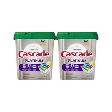 2개 Cascade 캐스케이드 레몬 향 플래티넘 액션팩 식기 세척기 세제 34.5 oz 62개입 총 124개입