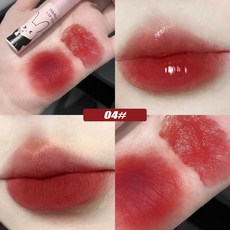 립 글로스 더블 헤드 귀여운 거울 유약 꿀 차 젤리 틴트 보습 오버레이 메이크업 실키 매트 토마토 레드 머드, 04, 1개