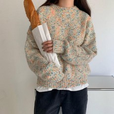 요즘유행 레트로 손뜨개 루즈핏 나그랑소매 파스텔톤 빈티지 라운드 넥 취저 여신 강림