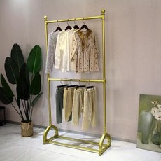옷가게 진열대 선반 행거 전시 금색 스탠딩 옷장 전시대 이중 남녀 아동복 매장 진열대 착지식 옷걸이 승강대, 오류 발생시 문의 ( 청명가을 ), 18 맞춤 제작하다