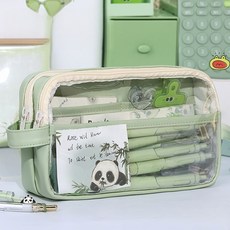 Aimitu 대용량 투명 파우치 필통, 1개, 그린