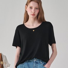 론론 RONRON HEART BASIC U NECK T SHIRT BLACK