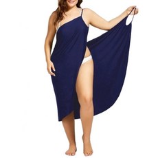 뜨거운 여름 플러스 사이즈 비치 섹시한 여성 솔리드 컬러 랩 드레스 비키니 커버 Sarongs, XL, 파란