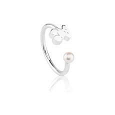 TOUS Sweet Dolls - Ring in Sterling Silver with Bear and Freshwater Cultured Pear 0.4 cm