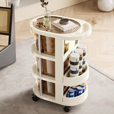 더블수납 크림 이동식 트롤리 선반 서랍형, 블랙 반투명, 3단