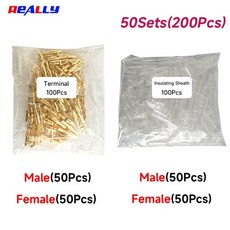 전선 커넥터 50 100sets 4.0mm 암수 총알 단자 금관 악기 와이어 자동차 용 절연 슬리브, 50세트(200개)