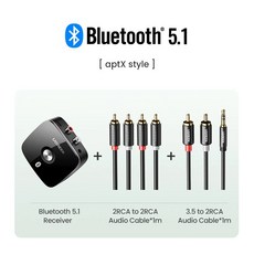 UGREEN Bluetooth RCA 수신기 5.1 aptX HD 3.5mm 잭 Aux 무선 어댑터 음악 TV 차량용 RCA Bluetooth 5.0 3.5 오디오 수신기, 2줄의 aptx