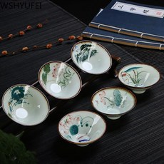 영국티팟세트 새로운 개/대 도자기 차 컵 찻잔 그릇 안티 스케일링 레트로 여러 가지 빛깔의 개인, D 6 PCS, 1개