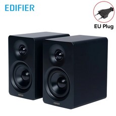 에디파이어 M60 블루투스 컴퓨터 스피커 고해상도 오디오 무선 LDAC USB C AUX 입력 지지대 EQ 설정 66W RMS, 3", 1", Black EU-Plug