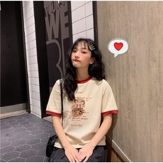 봄코디 봄 나들이 러블리 벚꽃 데이트 아기 셔츠 탑 티셔츠 여성 조수 단어 반팔 새로운 커플 여름 세련된 디자인 감각 틈새 시장