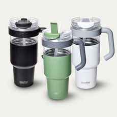 아소부 스테인레스 보온보냉 강아지 산책 3in1 물병 텀블러 버디 1L, 블랙, 1개