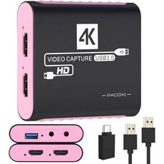 PACOXI4K HDMI 패스스루가 있는 카드 캡처Windows/Mac OS OBS/Twitch/YouTube/Tiktok Live 스트리밍 및 녹화용 USB 3.0 오디오 비, Pink - hdmi녹화기