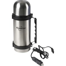 Koolatron 자동차 차량용 전기포트 SUV 트럭 RV 보트용 히터 1L 실버 블랙 스테인리스 스틸 푸시 버튼 디스펜서가 포함된 쿨라트론 12V 단열 진공 플라스크 Q165