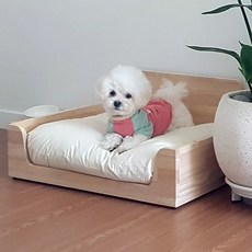제스퍼 원목 강아지 침대 S 애견 소파 하우스 고양이 집 하우스 반려견 반려묘 반려동물 쿠션, 아이보리 방석, 1개