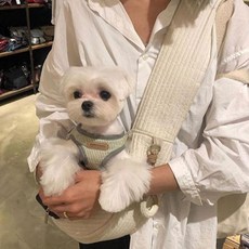 반려동물 슬링백 크로스 넓은 스트랩 강아지 고양이 이동가방 캔버스 소재, 아이보리, 1개