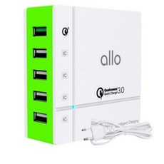 알로코리아 QC3.0 퀵차지 5포트 고속 멀티충전기, 화이트그린, 3개