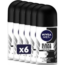 영국직송 Nivea Men 블랙 & 화이트 인 비저블 롤온 데오도란트 6 x 50ml, 1