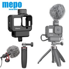 Go Pro 8 보호 하우징 Vlog 케이지 for Gopro 8 Extend 배터리 Mic 어댑터 홀더 콜드 슈 마운트 마이크 삼각대용스포츠 캠코더 케이스, 02 Plastic Cage