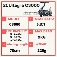 낚시 스피닝릴 2021 Shimano Ultegra 2500 C3000 C3000HG, 21 울 테그 라 C3000, 6
