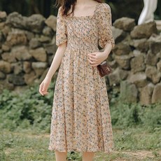 주디앤 뮤즈 라일락 잔꽃 스모크밴딩 롱 원피스