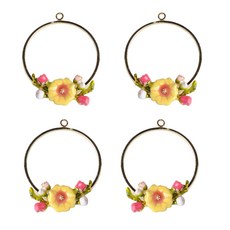 Royalways 4Pc 꽃 에나멜 매력 골드 도금 보석 펜던트 귀걸이 24x32mm 만들기