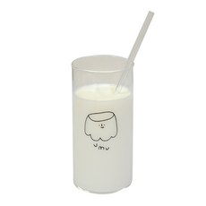 400ML 귀여운 우유 머그 + 빨대 유리 머그 물 머그 주스 머그 커피 머그 내열 머그, 1개