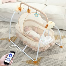 아기바운서 신생아바운서 지능형 자동 아기 흔들 의자 전기 요람 침대 플랫 레이 로커 엄마와 용품 어린이 신제품, 2.Khaki, 1개