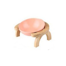 강아지 고양이 원목 받침대 식기 밥그릇, 핑크, 1개