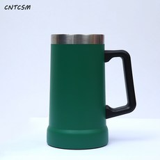 CNTCSM 퓨어 컬러 스테인리스 손잡이 컵 대용량 이중 진공 낙상 방지 보냉 맥주 컵 큰 받침 머그컵, 녹색, 750마라, 1개