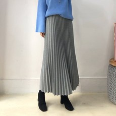 [어쓰] 헤링본 플리츠주름 모직 롱스커트