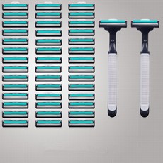 OUVITA 수동 면도기 양날 면도기, 나이프 홀더 2개 헤드 42개, 1개