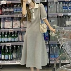 데일리 원피스 여리핏 카라넥 퍼프소매 플레어 여성
