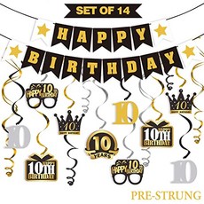 Lingteer 10 Birthday Decoration Set - Happy 10th Birthday Party Swirl Flag Crown Glasses Gif (10th)
