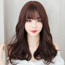 패션가발 곱슬머리 우아한 웨이브 롤 풀커버 에어 앞머리 긴머리 통머리커버 sk, 블랙베이지 49CM, 1개 - 패션가발